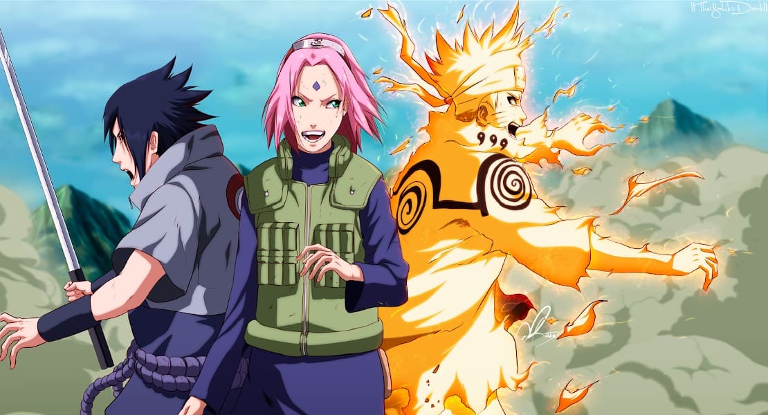 Naruto, Sakura and Sasuke fighting together