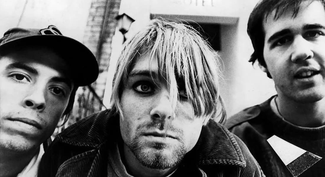 Portrait of the 3 members of the band Nirvana