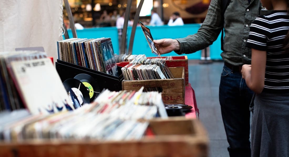 A secondhand vinyl record sale on the street