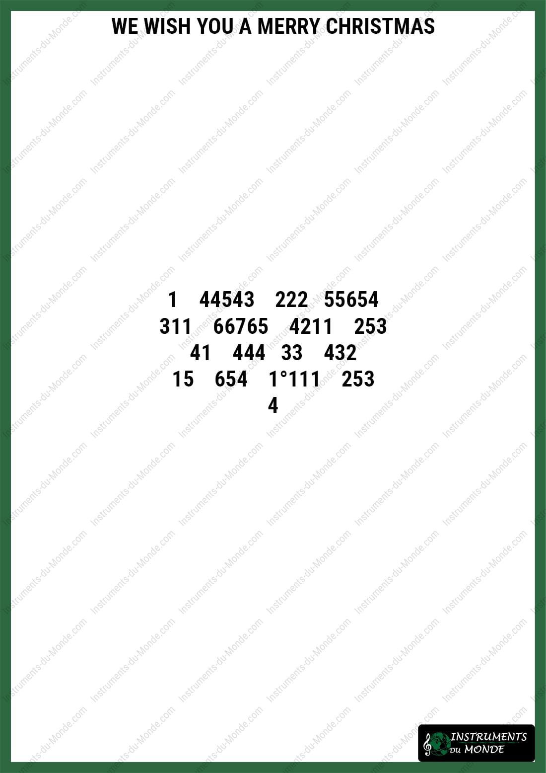 Kalimba sheet music for We Wish You a Merry Christmas (numbers)