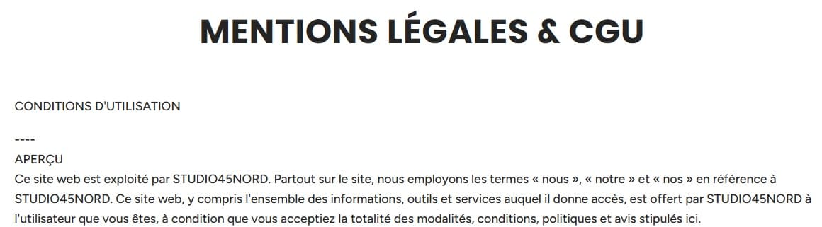 Start of the legal notice for Instruments Zen