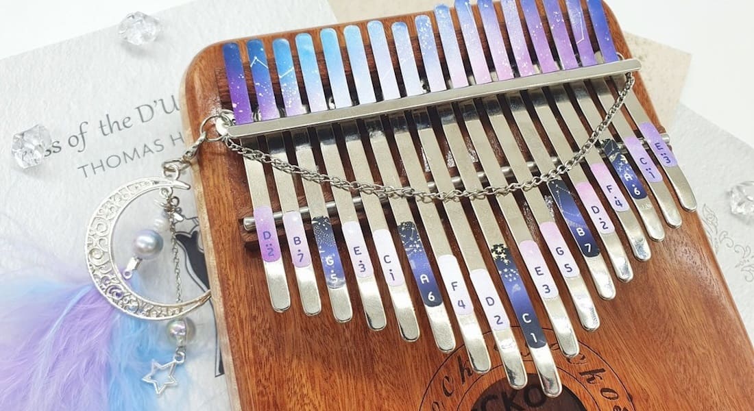 Stickers placed on a kalimba
