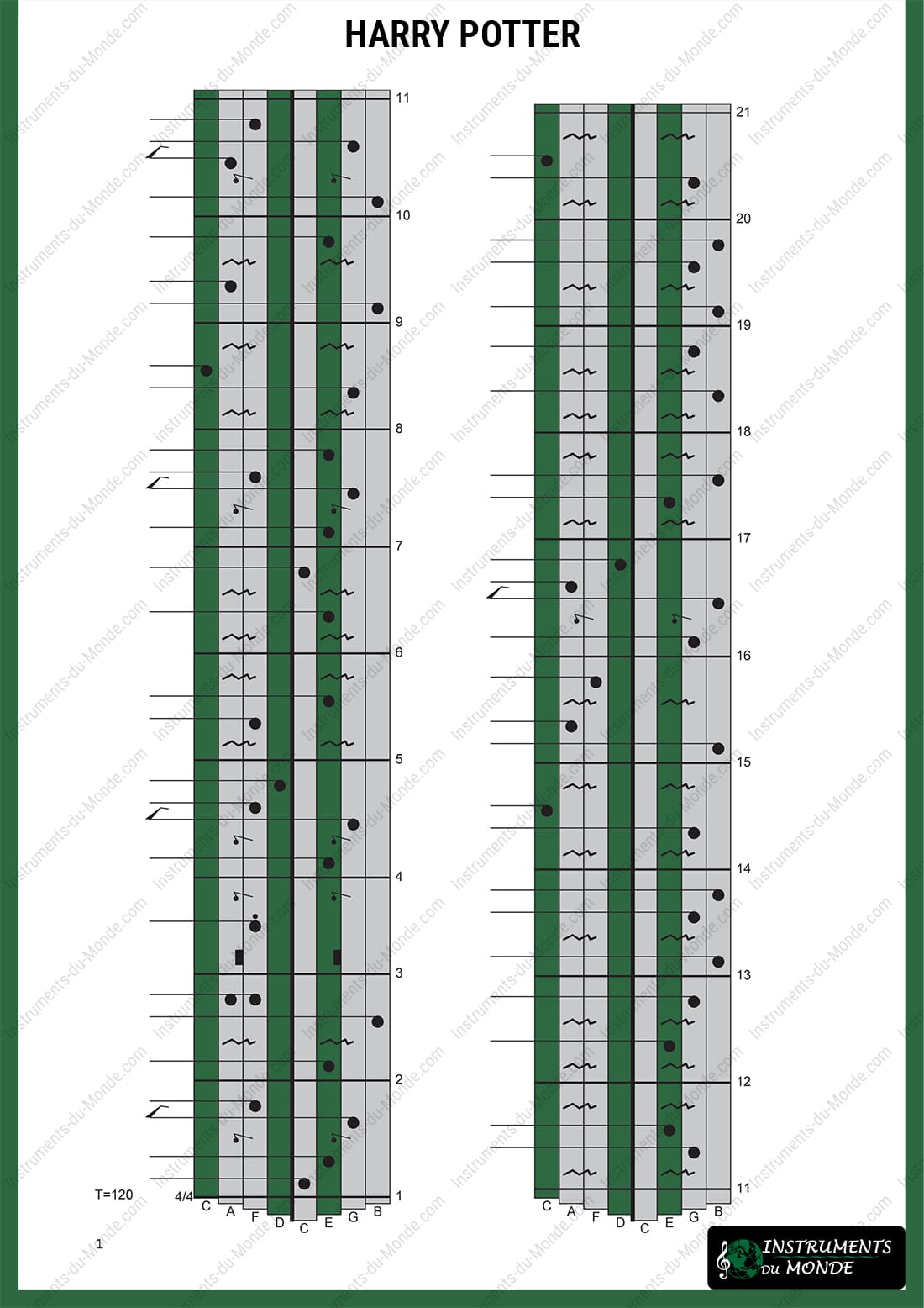 Harry Potter tablature for 8-key kalimba, page 1