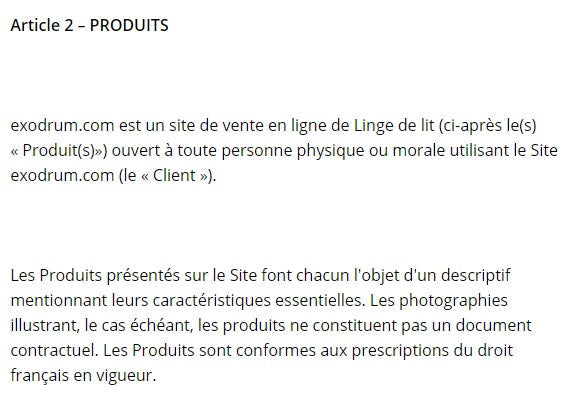 Excerpt from Exodrum’s terms and conditions