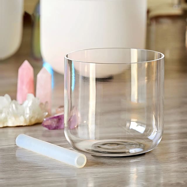 Glass Tibetan singing bowl presentation