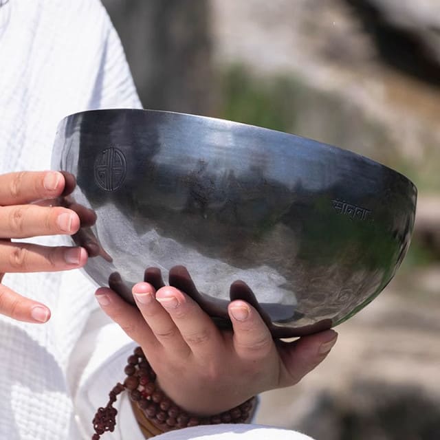 Antique Tibetan singing bowl display