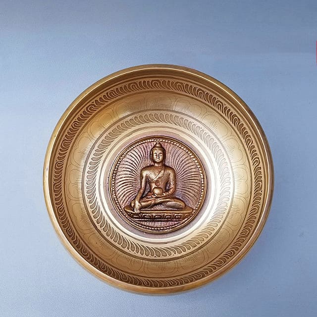 Top view of Tibetan singing bowl for stones