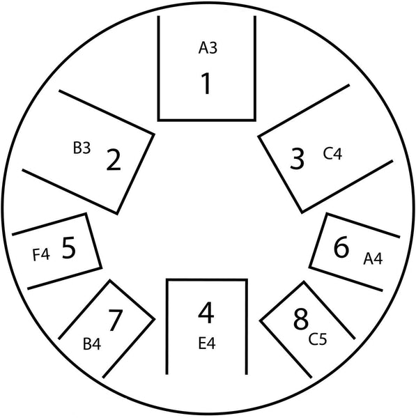 Tongue drum build diagram for A minor pentatonic scale
