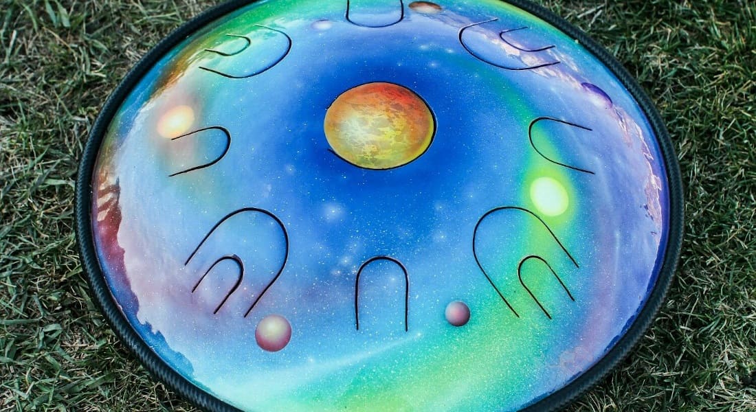 Tongue drum with a cosmic design