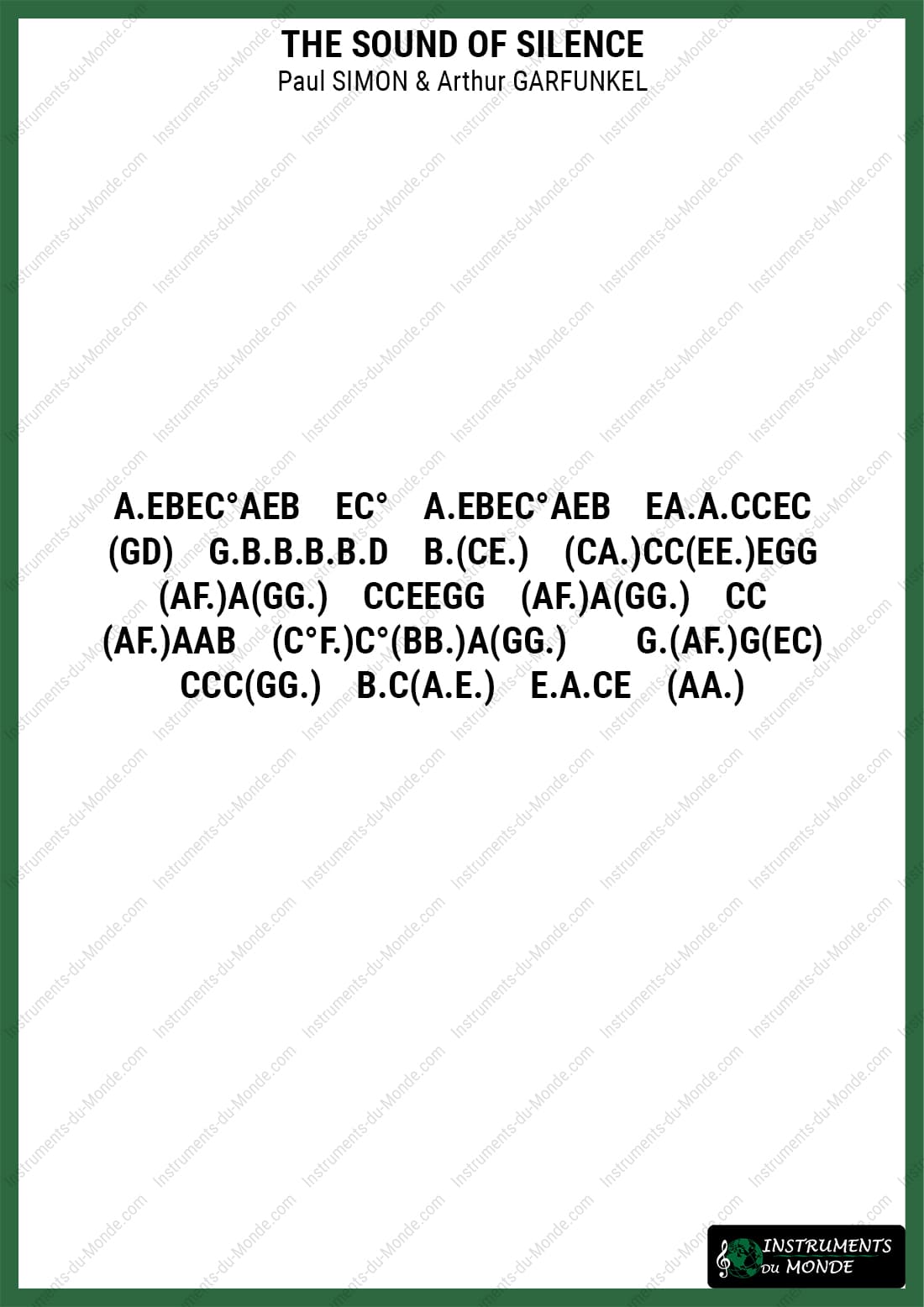 Tongue drum sheet music with letters for Sound of Silence