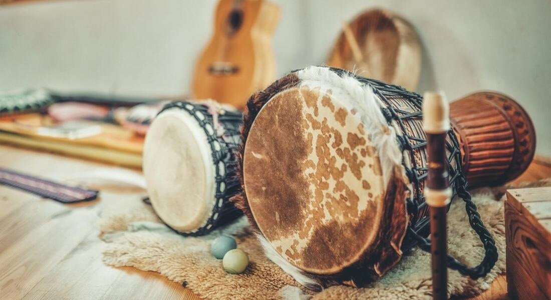 Two djembes in a room