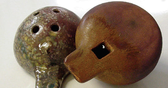Two finished handmade ocarinas