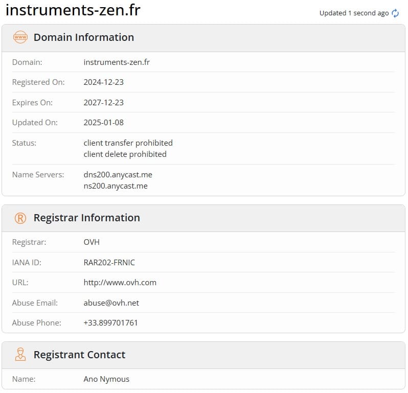 WHOIS record for the Instruments-Zen.fr domain name