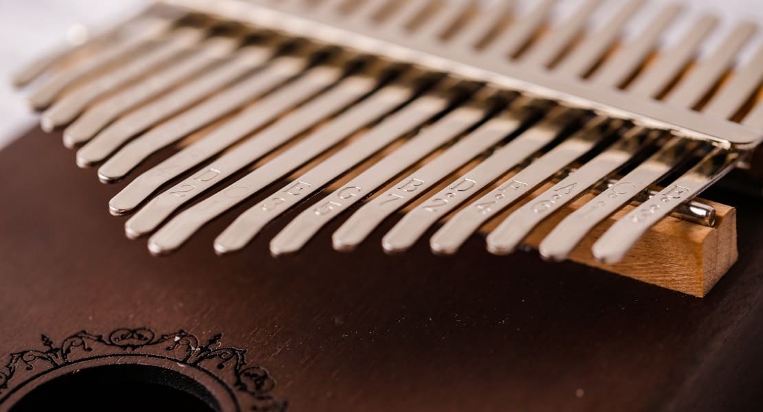 Zoom on a brown wooden kalimba